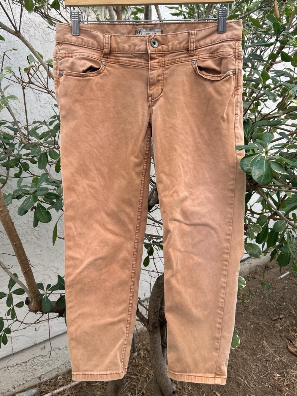 Free People Low Rise Skinny Pants 28 Brown Cropped Stretch